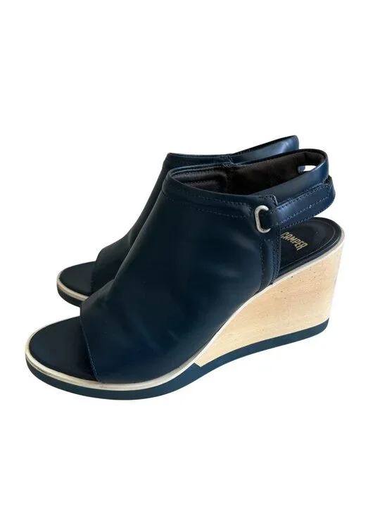 CAMPER Navy Blue Leather Peeptoe Wedges Size 37 - Picture 4 of 7